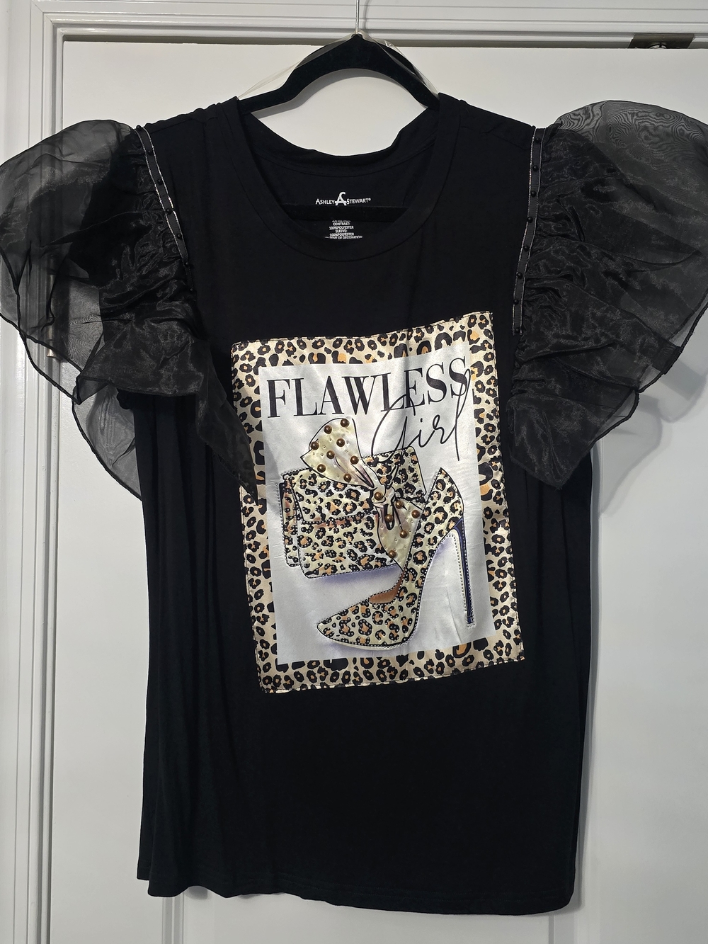 Ashley Stewart Black 'Flawless Girl Ruffle Sleeve Graphic Top